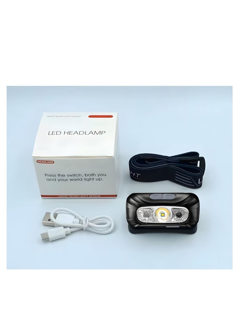 Warsun LED HeadLamp, Motion Sensor Control, 120 Lumen Bright 8 Hours Runtime ,USB Rechargeable Waterproof Headlight Flashlight, Camping Hiking Fishing Work, Outdoor night fishing, Household flashlight, Strong headlight charging, Ultra bright head mounted lighting, Ultra long battery life sensing（Randomly send Black or Orange colour） - Image 2