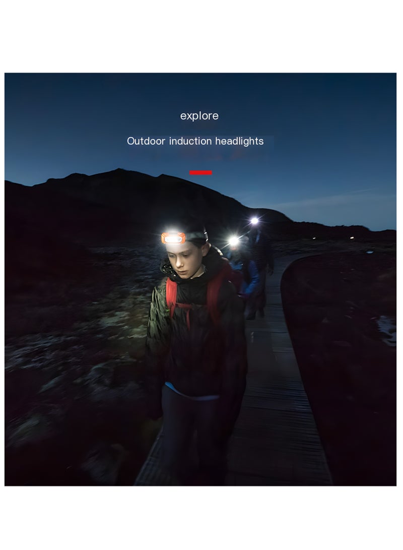 Vergali LED HeadLamp, Motion Sensor Control, 120 Lumen Bright 8 Hours Runtime ,USB Rechargeable Waterproof Headlight Flashlight, Camping Hiking Fishing Work, Outdoor night fishing, Household flashlight, Strong headlight charging, Ultra bright head mounted lighting, Ultra long battery life sensing（Randomly send Black or Orange colour） - Image 5