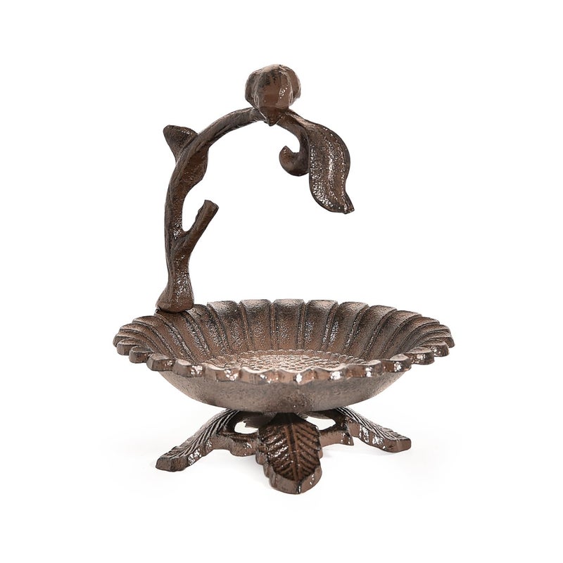Sungmor Cast Iron Sunflower Birdbath for Outdoors Vintage Small Fence Post Bird Feeder Bird Seed Tray 61 Inch Patio Table Bird Bath Bowl Home Garden Lawn Yard Decorations Rustic Brown - Image 2