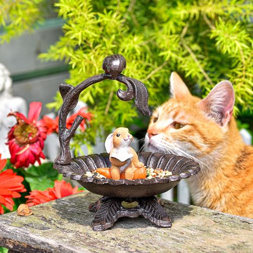 Sungmor Cast Iron Sunflower Birdbath for Outdoors Vintage Small Fence Post Bird Feeder Bird Seed Tray 61 Inch Patio Table Bird Bath Bowl Home Garden Lawn Yard Decorations Rustic Brown - Image 3