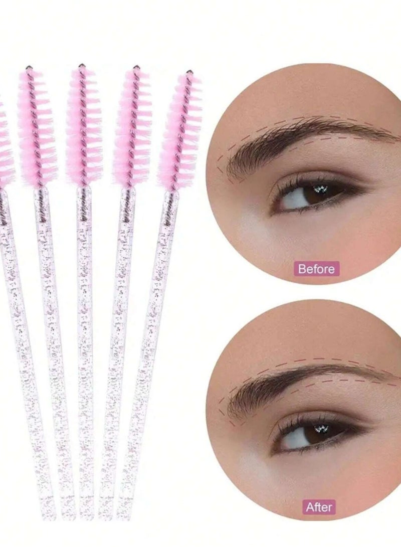 Generic 100 Pieces Disposable Mascara Brush, Nylon Eyelash Brush, ABS Plastic with Unscented Eyebrow Extension Fork for Normal Skin - Pink Set  - Image 3