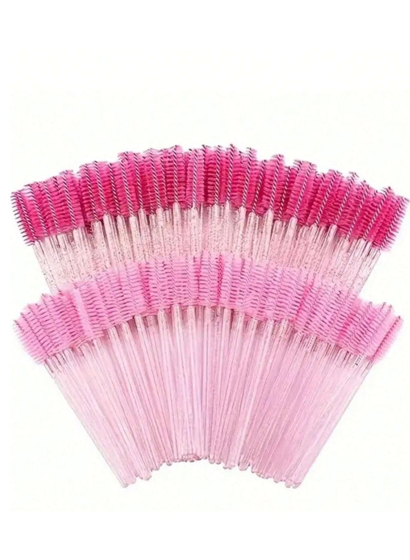 Generic 100 Pieces Disposable Mascara Brush, Nylon Eyelash Brush, ABS Plastic with Unscented Eyebrow Extension Fork for Normal Skin - Pink Set  - Image 1