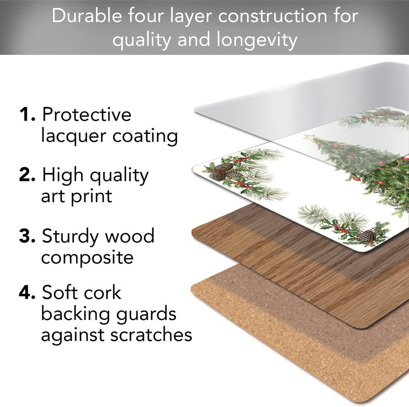 Cala Home Christmas Tree Premium Decorative Hardboard Cork Back Tabletop Placemats 4 Pack Manufactured in The USA Heat Tolerant and Easily Wipes Clean - Image 3
