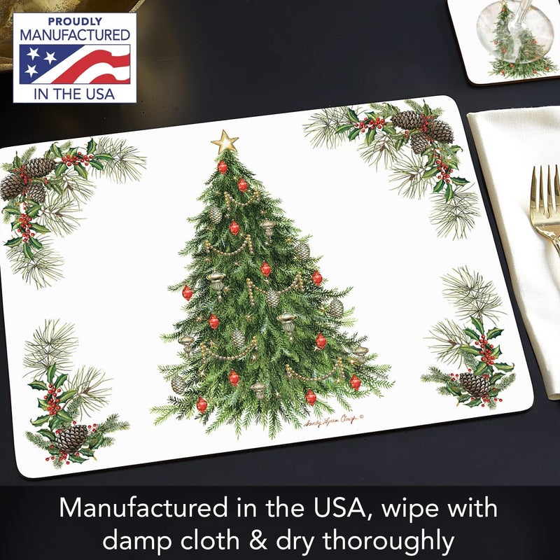 Cala Home Christmas Tree Premium Decorative Hardboard Cork Back Tabletop Placemats 4 Pack Manufactured in The USA Heat Tolerant and Easily Wipes Clean - Image 4