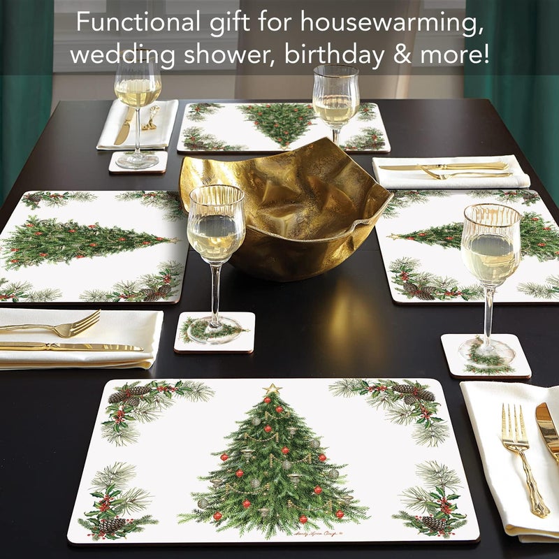 Cala Home Christmas Tree Premium Decorative Hardboard Cork Back Tabletop Placemats 4 Pack Manufactured in The USA Heat Tolerant and Easily Wipes Clean - Image 2