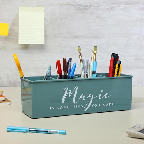 anantam homes All in One Office Supplies Desk organizer with 4 compartments for office table | stylish Metal Desk Organizer | Pencil Holder for Office, Home, and Study Table (Magic) Moss-Green - Image 3