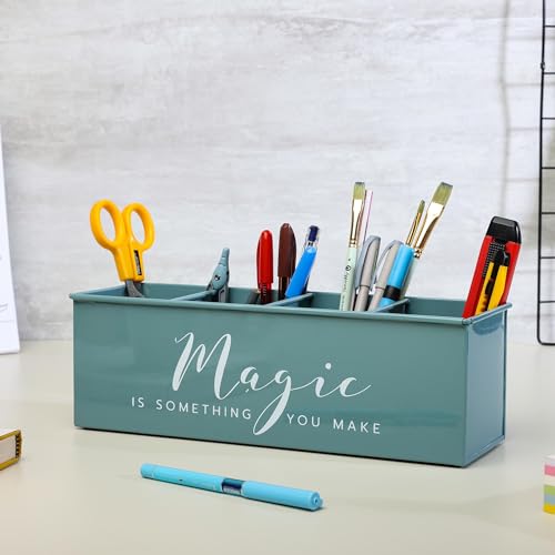 anantam homes All in One Office Supplies Desk organizer with 4 compartments for office table | stylish Metal Desk Organizer | Pencil Holder for Office, Home, and Study Table (Magic) Moss-Green - Image 2