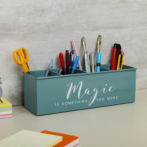 anantam homes All in One Office Supplies Desk organizer with 4 compartments for office table | stylish Metal Desk Organizer | Pencil Holder for Office, Home, and Study Table (Magic) Moss-Green - Image 5