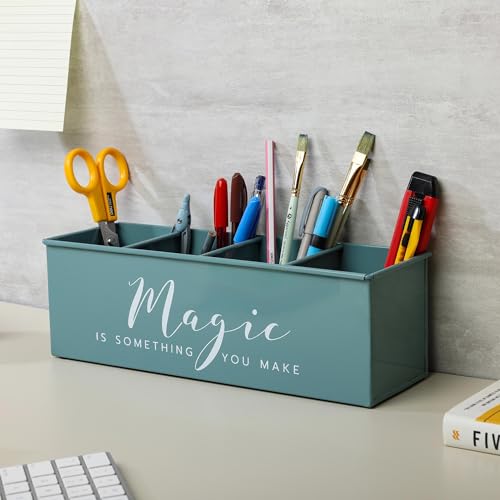 anantam homes All in One Office Supplies Desk organizer with 4 compartments for office table | stylish Metal Desk Organizer | Pencil Holder for Office, Home, and Study Table (Magic) Moss-Green - Image 4