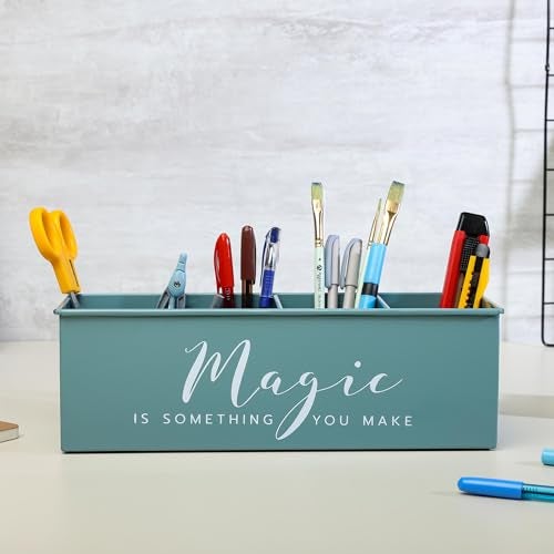 anantam homes All in One Office Supplies Desk organizer with 4 compartments for office table | stylish Metal Desk Organizer | Pencil Holder for Office, Home, and Study Table (Magic) Moss-Green - Image 1