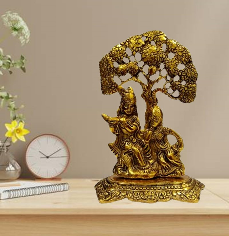 Purpledip Metal Idol Radha Krishna Under Tree Decorative Statue for Home Temple 10924 - Image 1