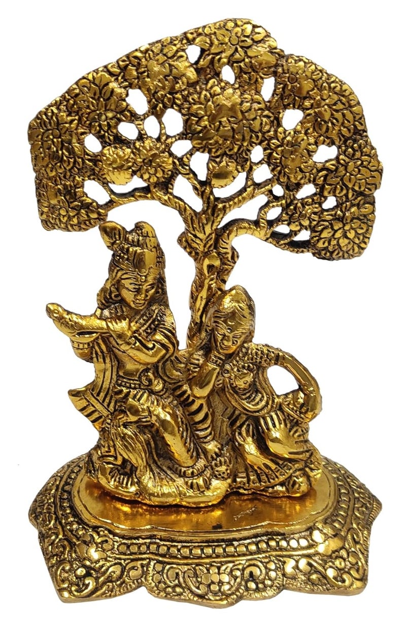 Purpledip Metal Idol Radha Krishna Under Tree Decorative Statue for Home Temple 10924 - Image 3