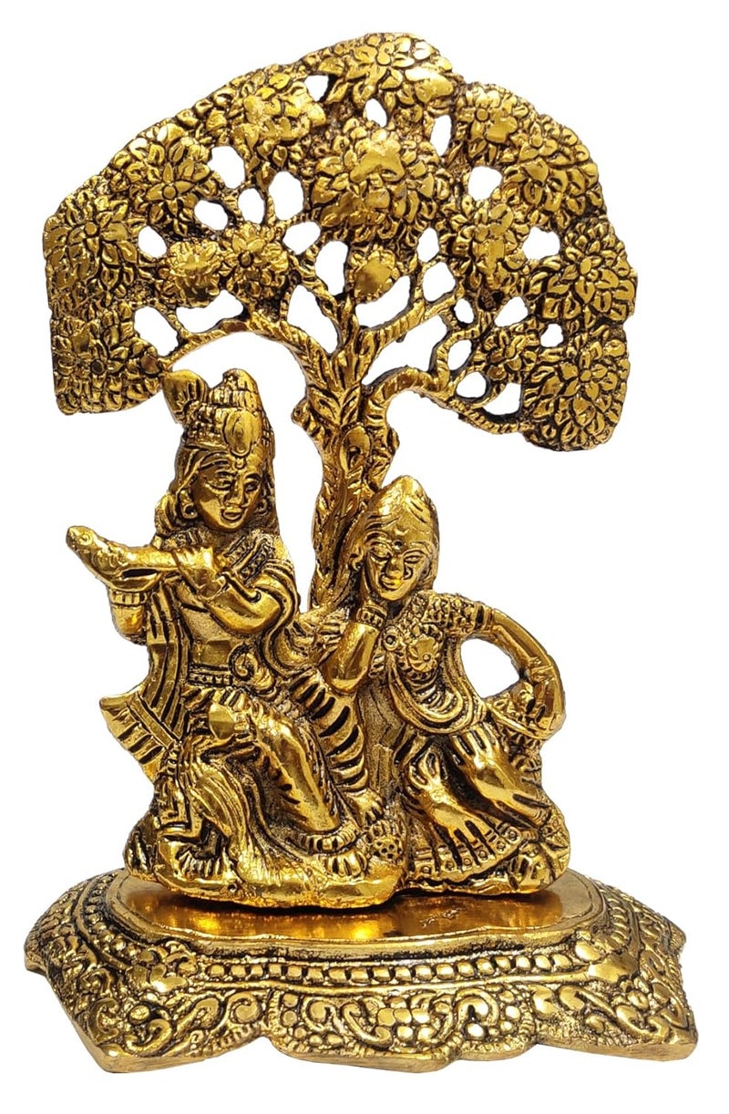 Purpledip Metal Idol Radha Krishna Under Tree Decorative Statue for Home Temple 10924 - Image 2