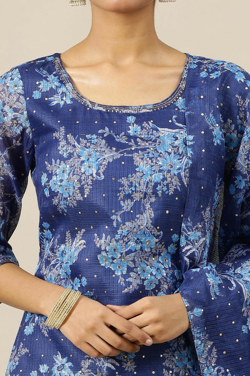 Aurelia Women’s Floral Printed Straight Kurta Set with Sharara and Dupatta for Women - Image 3