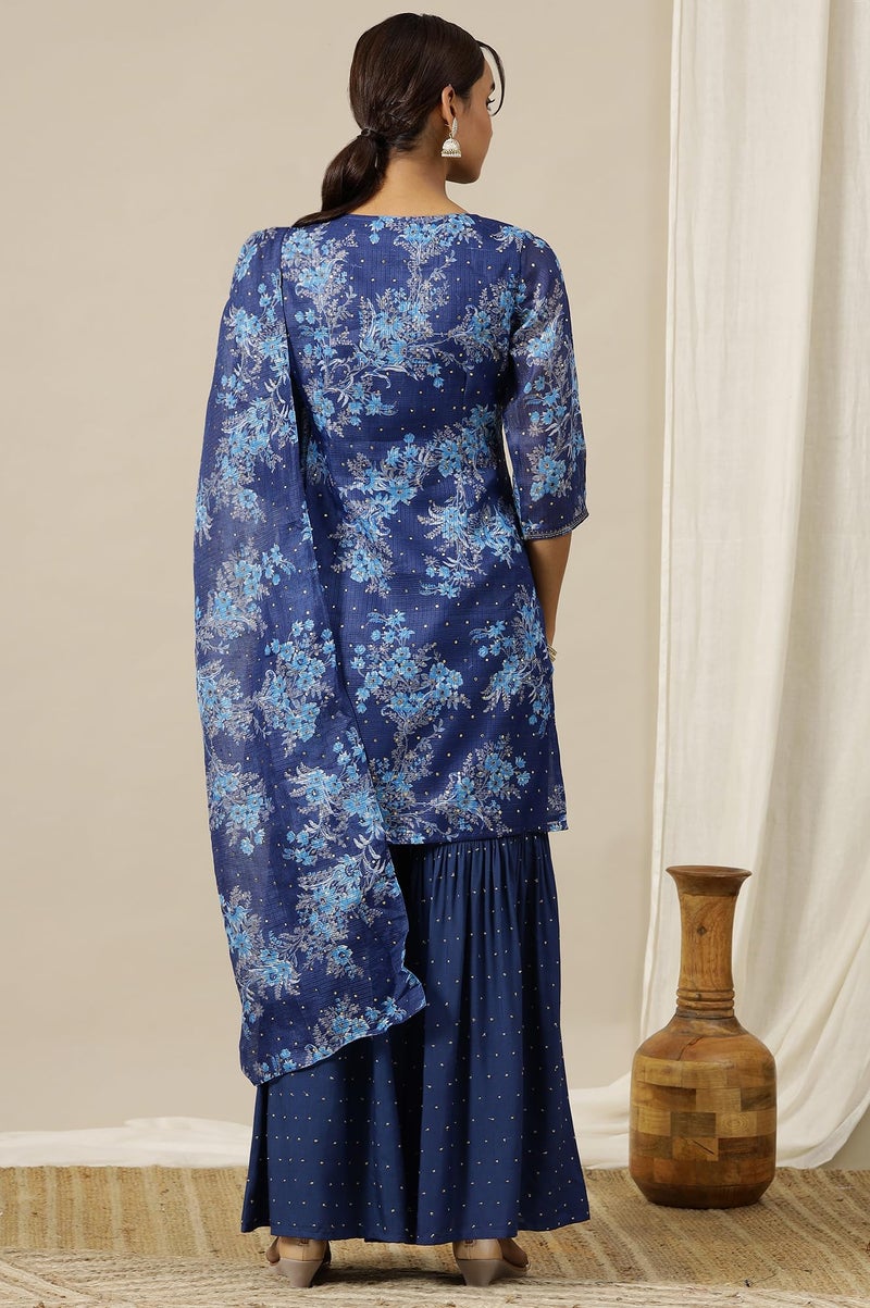 Aurelia Women’s Floral Printed Straight Kurta Set with Sharara and Dupatta for Women - Image 5