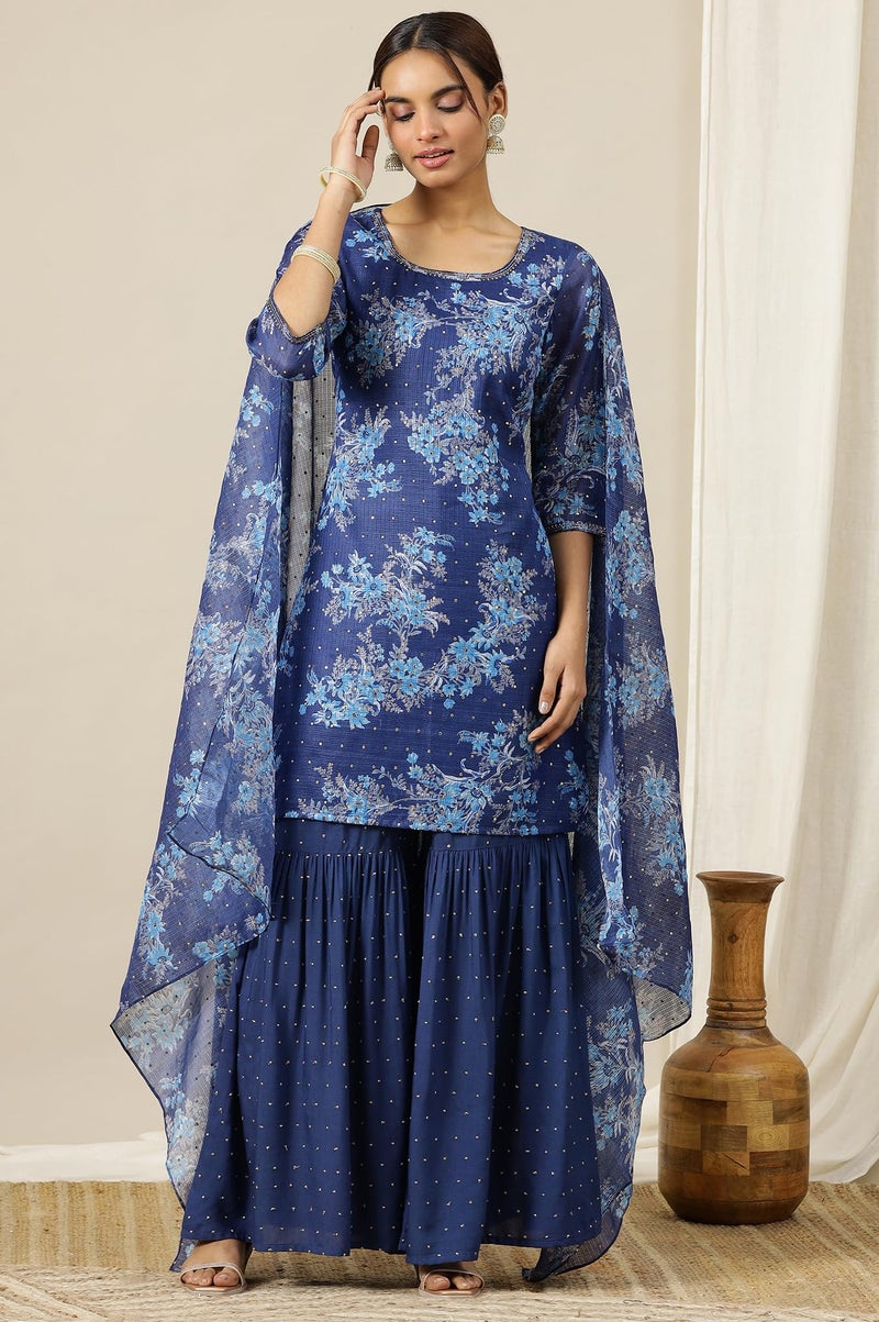 Aurelia Women’s Floral Printed Straight Kurta Set with Sharara and Dupatta for Women - Image 2