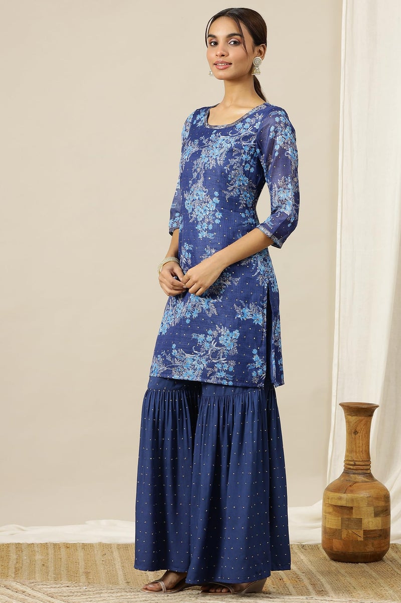 Aurelia Women’s Floral Printed Straight Kurta Set with Sharara and Dupatta for Women - Image 4