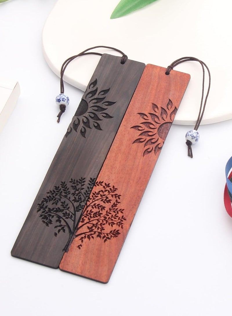 Generic 2 Pieces Wood Bookmark Vintage Bookmark with Sticky Tabs Gift Craft Book Lovers Handmade Natural Wooden Carving Ideal for Birthday Present Students Teachers Appreciation (Traditional Style)  - Image 3