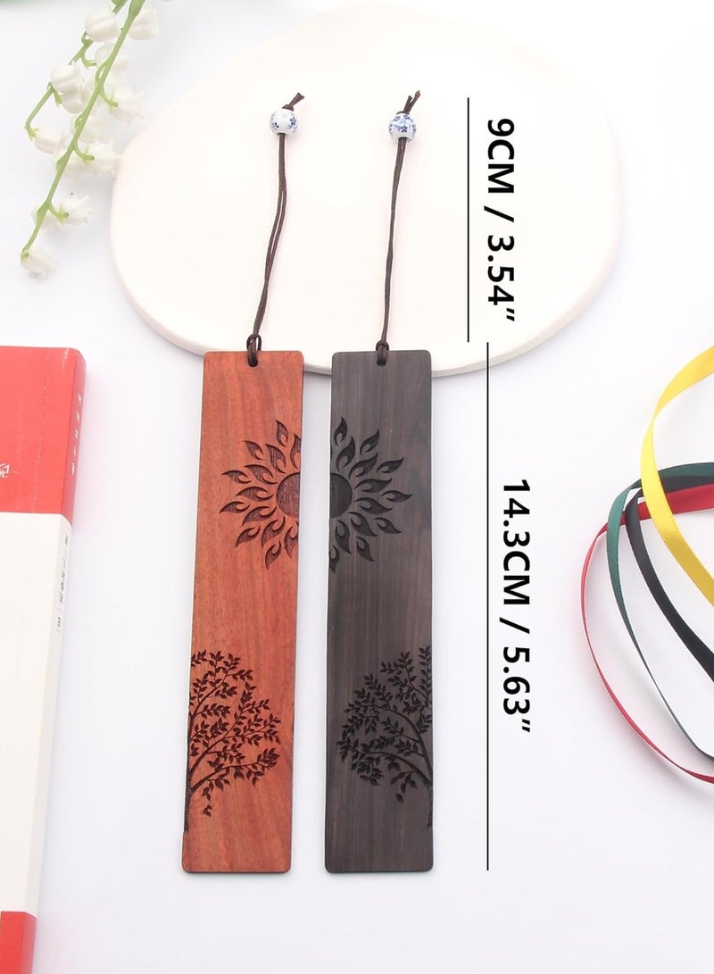 Generic 2 Pieces Wood Bookmark Vintage Bookmark with Sticky Tabs Gift Craft Book Lovers Handmade Natural Wooden Carving Ideal for Birthday Present Students Teachers Appreciation (Traditional Style)  - Image 2
