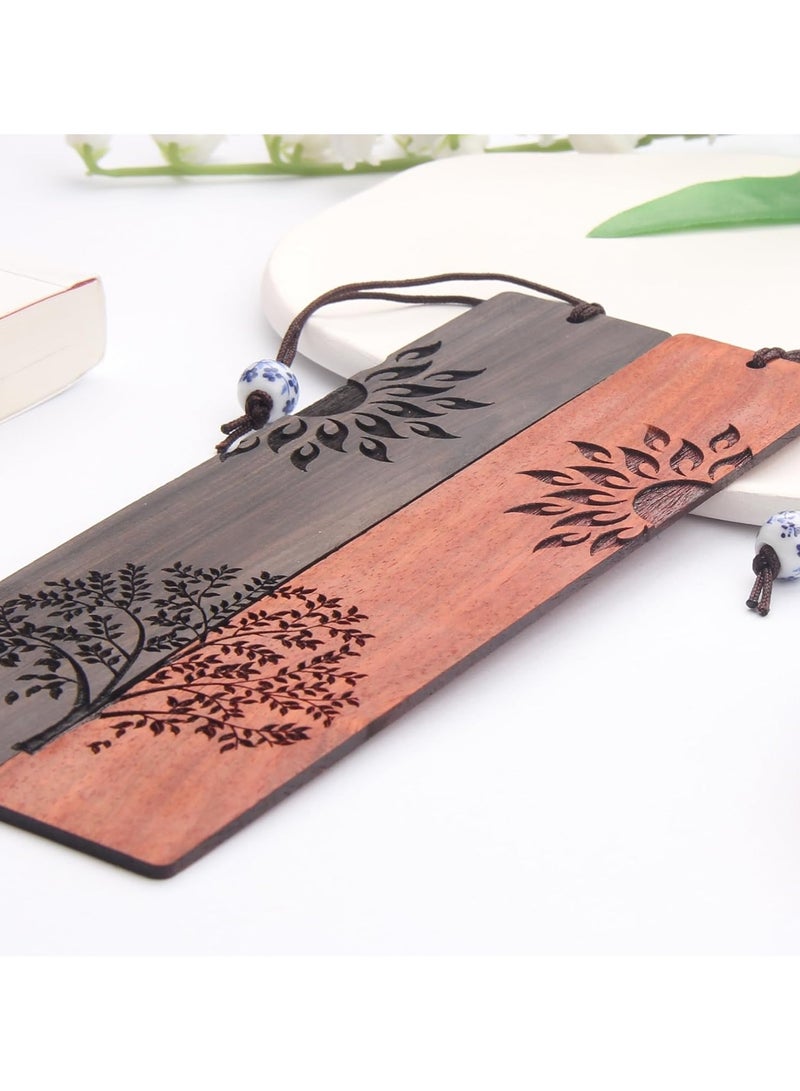 2 Pieces Wood Bookmark Vintage Bookmark with Sticky Tabs Gift Craft Book Lovers Handmade Natural Wooden Carving Ideal for Birthday Present Students Teachers Appreciation (Traditional Style)