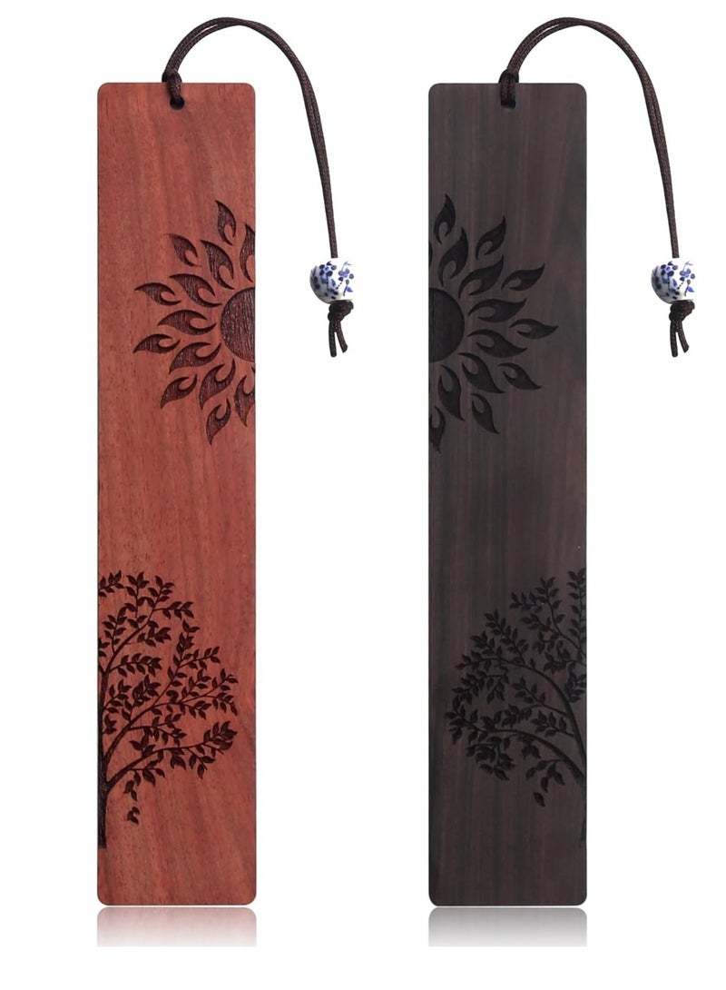 Generic 2 Pieces Wood Bookmark Vintage Bookmark with Sticky Tabs Gift Craft Book Lovers Handmade Natural Wooden Carving Ideal for Birthday Present Students Teachers Appreciation (Traditional Style)  - Image 1