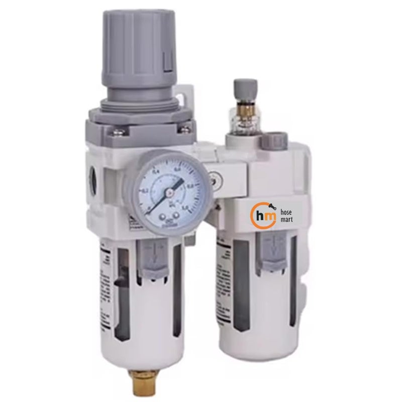 Hosemart® FRL Unit 1/4 Inch BSP Pneumatic Air Filter Regulator Lubricator For Air Compressor with Metal Guard Pressure Gauge - Image 3