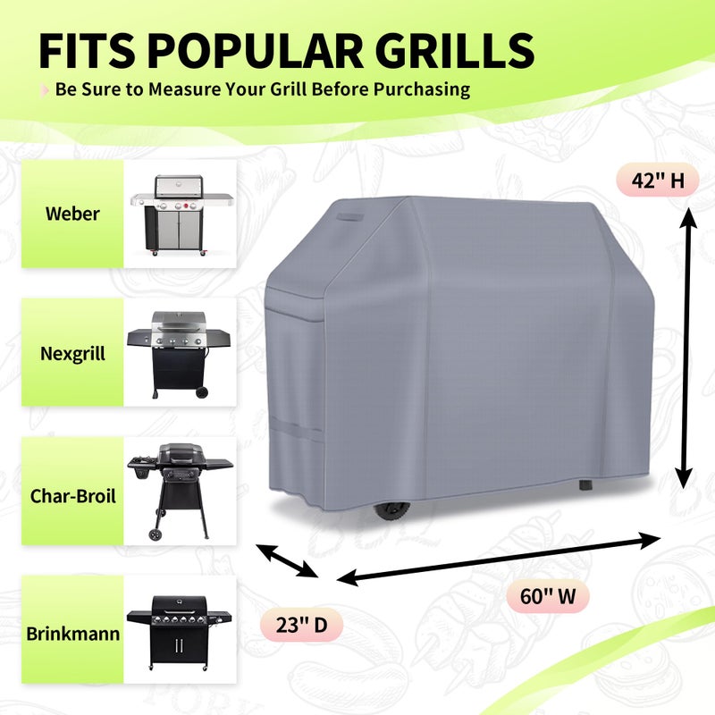 NEXCOVER Barbecue Gas Grill Cover - 60 Inch Waterproof BBQ Cover, Heavy Duty Grill Cover, Fade & Weather Resistant, Fits Weber, Brinkmann, Char Broil, Holland - Image 2