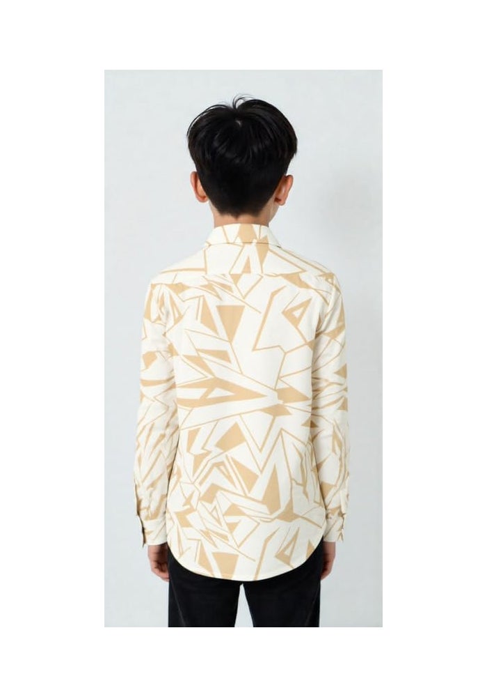 CHARCHIT Boys Spread Collar Full Sleeve Printed Shirt & T-Shirt in Gold - Image 2
