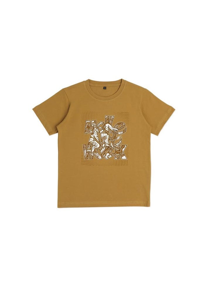 CHARCHIT Boys Spread Collar Full Sleeve Printed Shirt & T-Shirt in Gold - Image 5