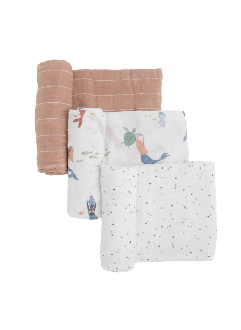 little unicorn Cotton Muslin Swaddle 3 Pack Set Mermaids Set  - Image 1