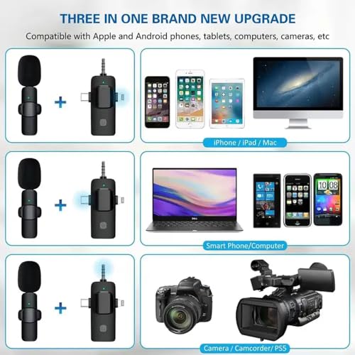TECHNOVIEW 3 in 1 Wireless Microphone, Noise Cancellation Lapel Wireless Mic for Youtubers, Video Recording, Facebook, Compatible for Type-C Android/iPhone/Cameras/Laptop (Dual Channel Version) - Image 2