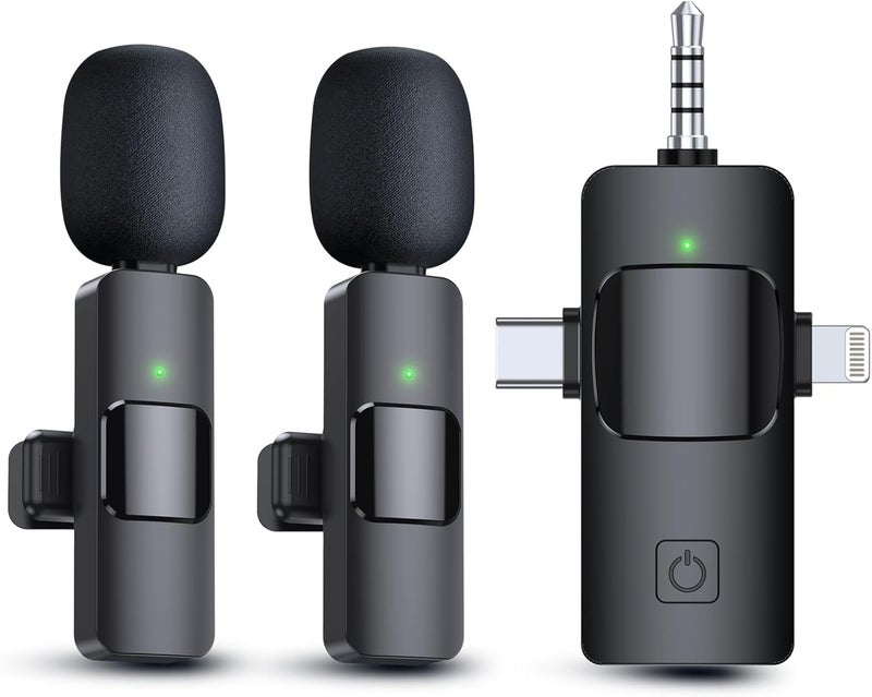 TECHNOVIEW 3 in 1 Wireless Microphone, Noise Cancellation Lapel Wireless Mic for Youtubers, Video Recording, Facebook, Compatible for Type-C Android/iPhone/Cameras/Laptop (Dual Channel Version) - Image 1