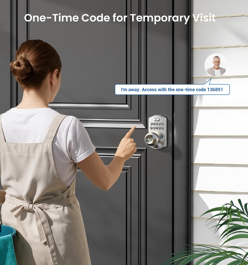 Veise Keypad Door Knob Lock, Keyless Entry Digital Lock with Handle, Electronic Smart Knob for Front Door & Bedroom, Easy Install, Auto Lock, Passage Mode, Anti-Peeping Password, Satin Nickel - Image 5