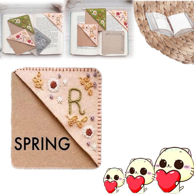 woobles Personalized Hand Embroidered Corner Bookmark,Handmade Custom Letter Bookmark,Felt Triangle Bookmark,Hands Bookmark,Hand Stitched Felt Corner Letter Bookmark (Spring,C) Spring C - Image 1