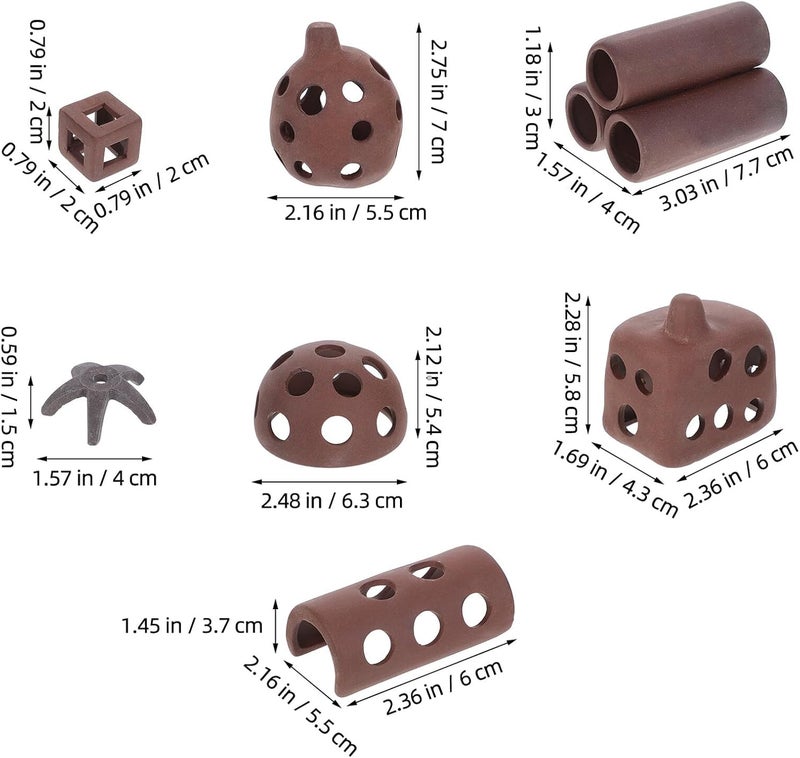 Toyvian 7pcs Aquarium Fish Shrimp Hideout Caves Purple Clay Ceramic Breeding Shelter Spawning Fish Tank Decoration Small Aquarium Hiding Ornaments - Image 2