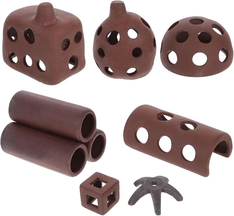 Toyvian 7pcs Aquarium Fish Shrimp Hideout Caves Purple Clay Ceramic Breeding Shelter Spawning Fish Tank Decoration Small Aquarium Hiding Ornaments - Image 1