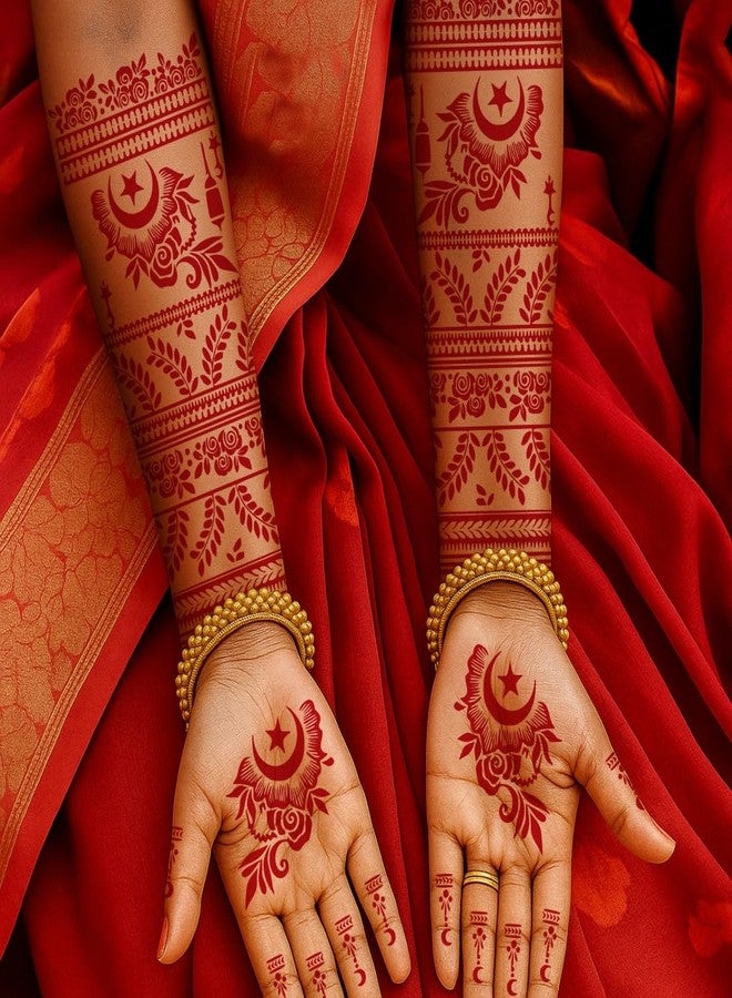 Komstec Engagement Theme Bridal Mehndi Stencil Sticker with Bride-Groom Motif - Image 5