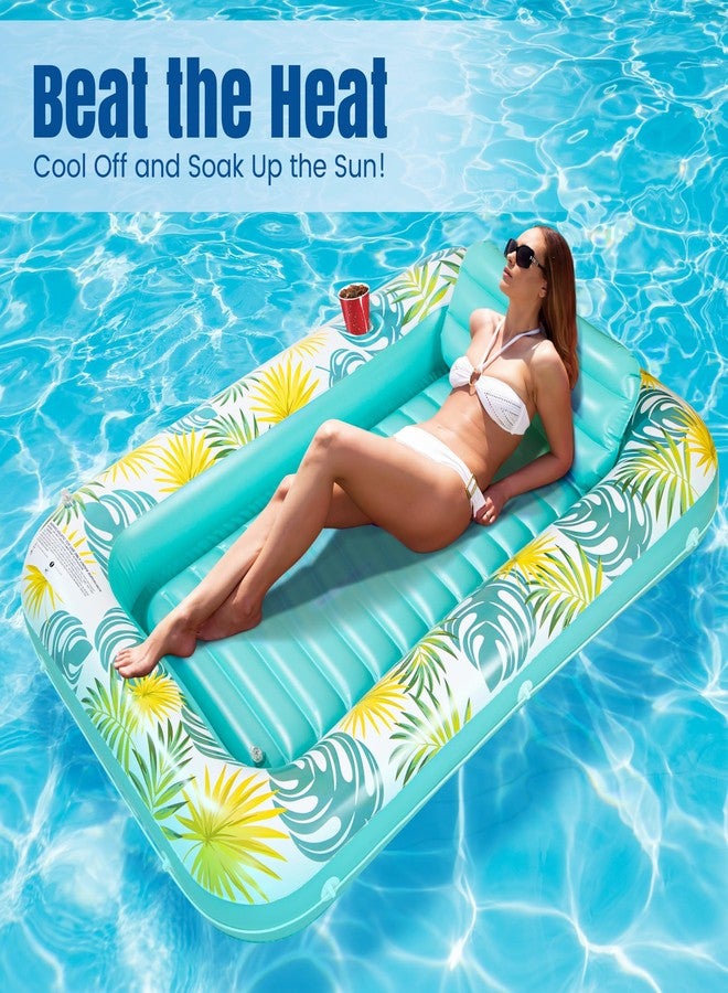 Panadajoy Tanning Pool Floats for Adults with Cup Holder & Pillow, Thick UV-Resistant PVC Portable Float for Backyard, Pool, Lake - Compact Design, Easy Inflation, Durable for Tanning & Relaxation - Image 3