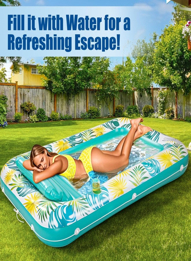 Panadajoy Tanning Pool Floats for Adults with Cup Holder & Pillow, Thick UV-Resistant PVC Portable Float for Backyard, Pool, Lake - Compact Design, Easy Inflation, Durable for Tanning & Relaxation - Image 2