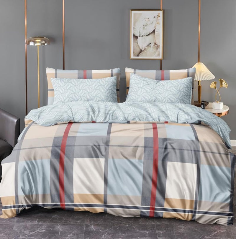 SHOPICTED Microfiber Super Soft Ac Comforter/Duvet for Double Bed King Size 90 X 100 Inch, Reversible (Multicolor) - Grey Checks - Image 1