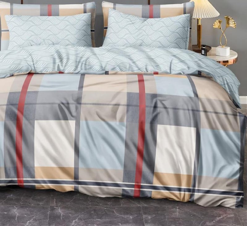 SHOPICTED Microfiber Super Soft Ac Comforter/Duvet for Double Bed King Size 90 X 100 Inch, Reversible (Multicolor) - Grey Checks - Image 2