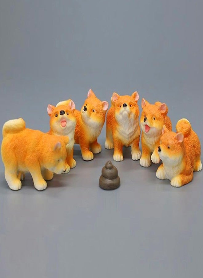 TSCVPJL Mini Resin Dogs, DIY Shiba Inu and Dog Poop Funny Decorations, Cute Shiba Inu Gifts, Mini Dog Figurines for Dollhouse Office Car Dashboard Decorations (Set of 6 Dogs+Poop) - Image 1