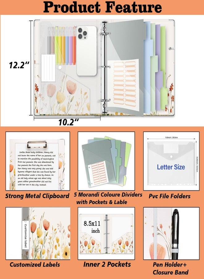 KLLVE 3 Ring 1 Inch Binder Organizer, KLLVE Three Ring Binders with Clipboard, 5-Tabs Pockets Dividers, Plastic Folder, 18 Divider Stikers,Pen Loop (Weeds, Letter Size) - Image 2