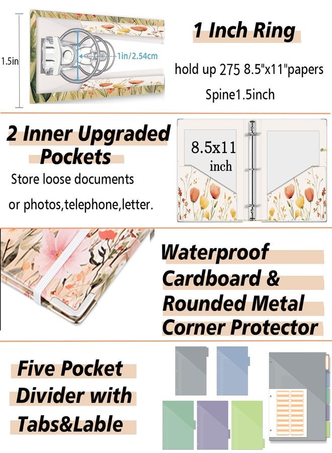 KLLVE 3 Ring 1 Inch Binder Organizer, KLLVE Three Ring Binders with Clipboard, 5-Tabs Pockets Dividers, Plastic Folder, 18 Divider Stikers,Pen Loop (Weeds, Letter Size) - Image 4
