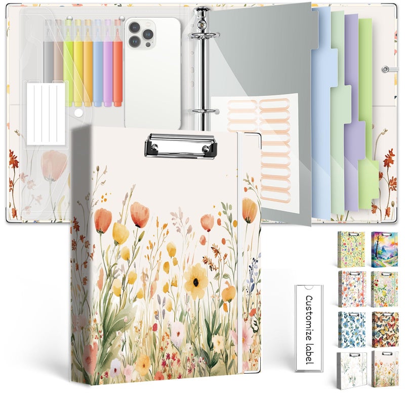 KLLVE 3 Ring 1 Inch Binder Organizer, KLLVE Three Ring Binders with Clipboard, 5-Tabs Pockets Dividers, Plastic Folder, 18 Divider Stikers,Pen Loop (Weeds, Letter Size) - Image 1