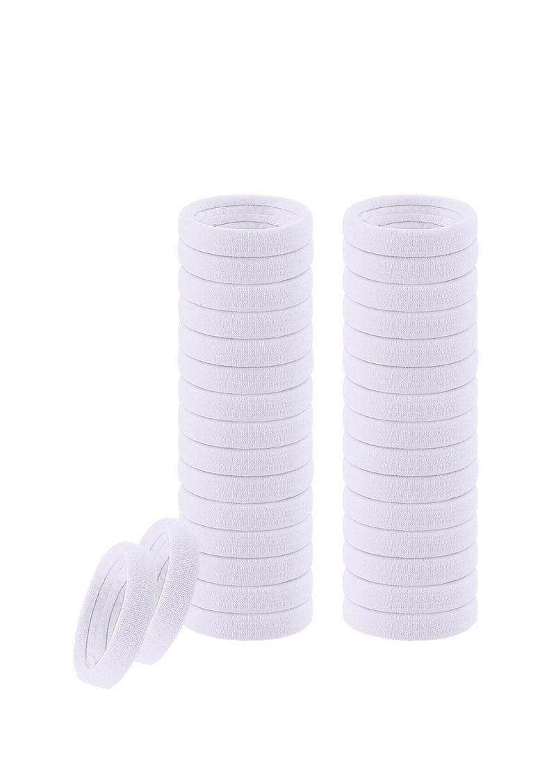 Lelet Seamless Elastic Hair Ties & Hair Bands for Women & Girls – 1.5 Inch Soft Stretchy Nylon Ponytail Holders, Extra Gentle, No Damage – 50Pack(White) - Image 1
