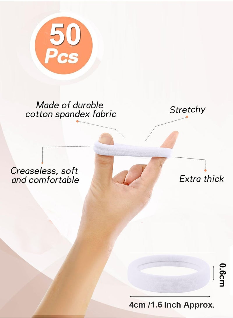 Lelet Seamless Elastic Hair Ties & Hair Bands for Women & Girls – 1.5 Inch Soft Stretchy Nylon Ponytail Holders, Extra Gentle, No Damage – 50Pack(White) - Image 2