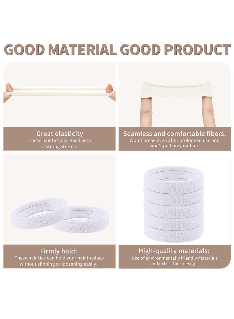 Lelet Seamless Elastic Hair Ties & Hair Bands for Women & Girls – 1.5 Inch Soft Stretchy Nylon Ponytail Holders, Extra Gentle, No Damage – 50Pack(White) - Image 3