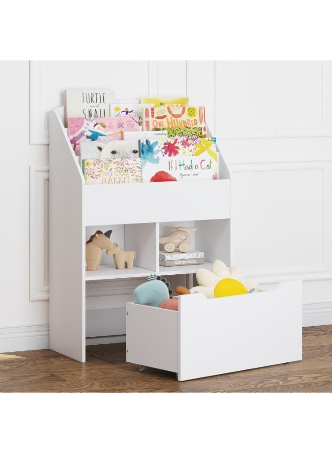 UTEXBookshelf for Kids, Wooden Book Display, Kids Bookshelf and Toy Storage, Children Book Rack Bookcase Toybox Combo for Bedroom & Nursery, White - Image 5