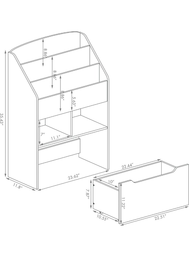 UTEXBookshelf for Kids, Wooden Book Display, Kids Bookshelf and Toy Storage, Children Book Rack Bookcase Toybox Combo for Bedroom & Nursery, White - Image 3